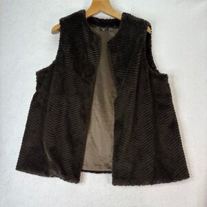Talbots Women's 1X Dark Brown‎ Faux Fur Chevron Pattern Vest Old Money Classic *